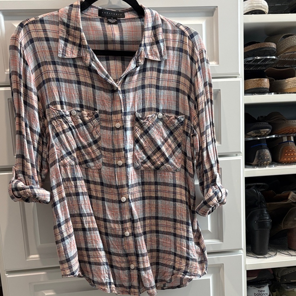 Sanctuary Linen Boyfriend Button-Up Shirt with Chest Pockets